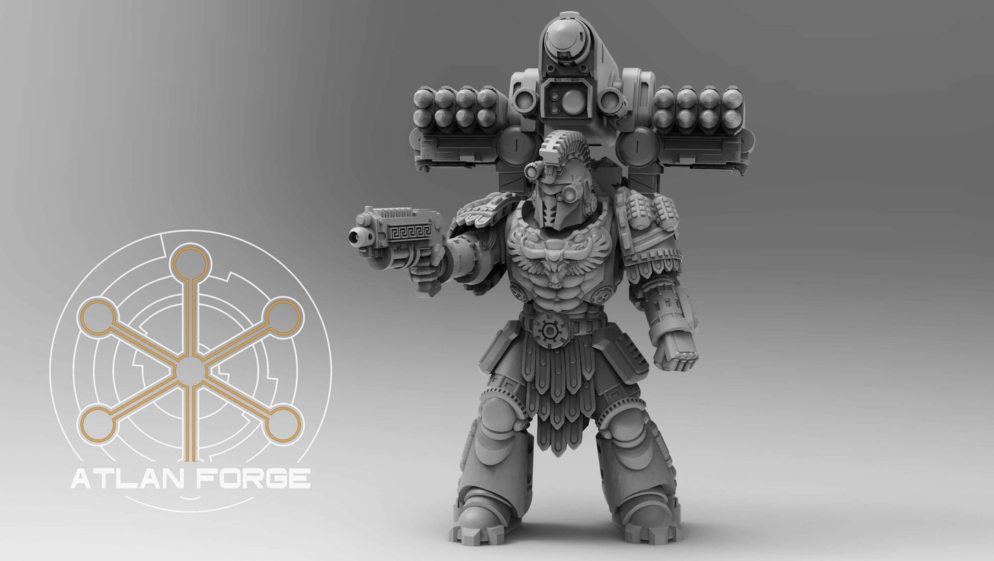 sci-fi warrior miniature Minoan Astraponites elite squad with advanced sci-fi armor and heavy ranged weapons