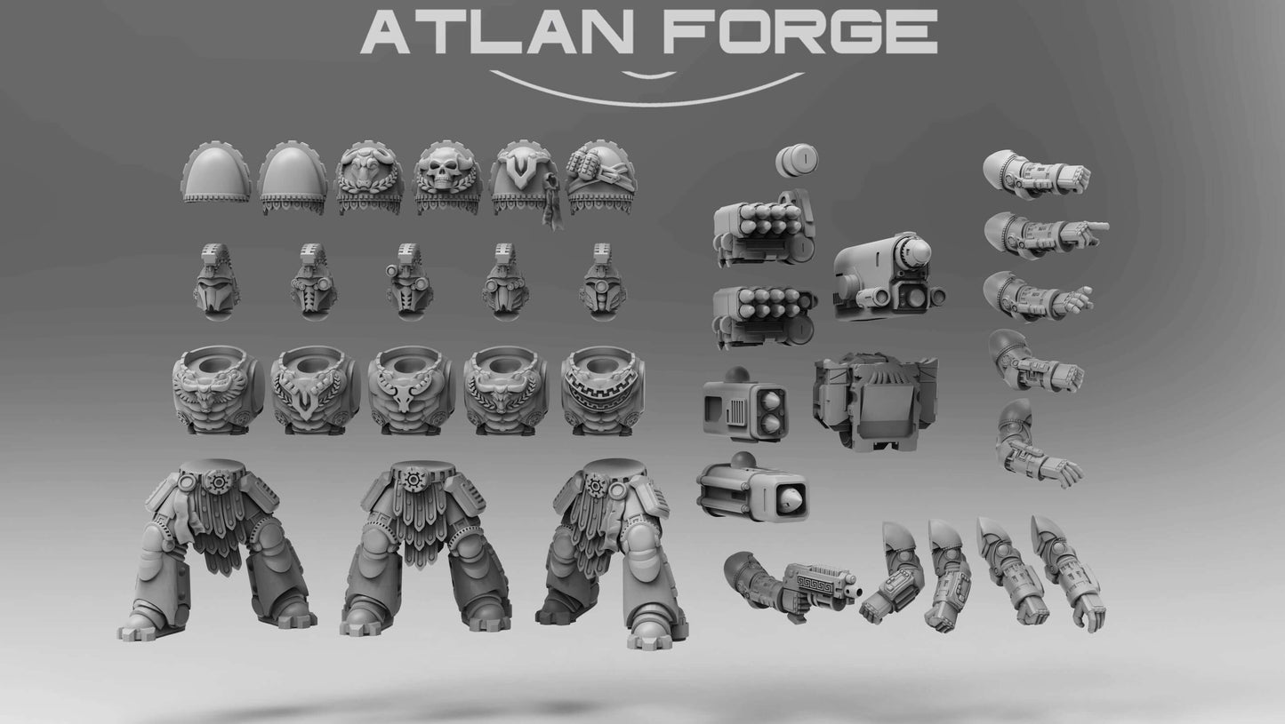 sci-fi warrior miniature Minoan Astraponites elite squad with advanced sci-fi armor and heavy ranged weapons