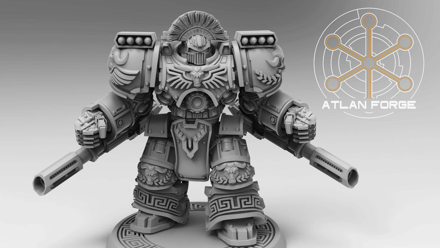 Minoan Warhulks squad of three heavily armoured sci-fi siege infantry