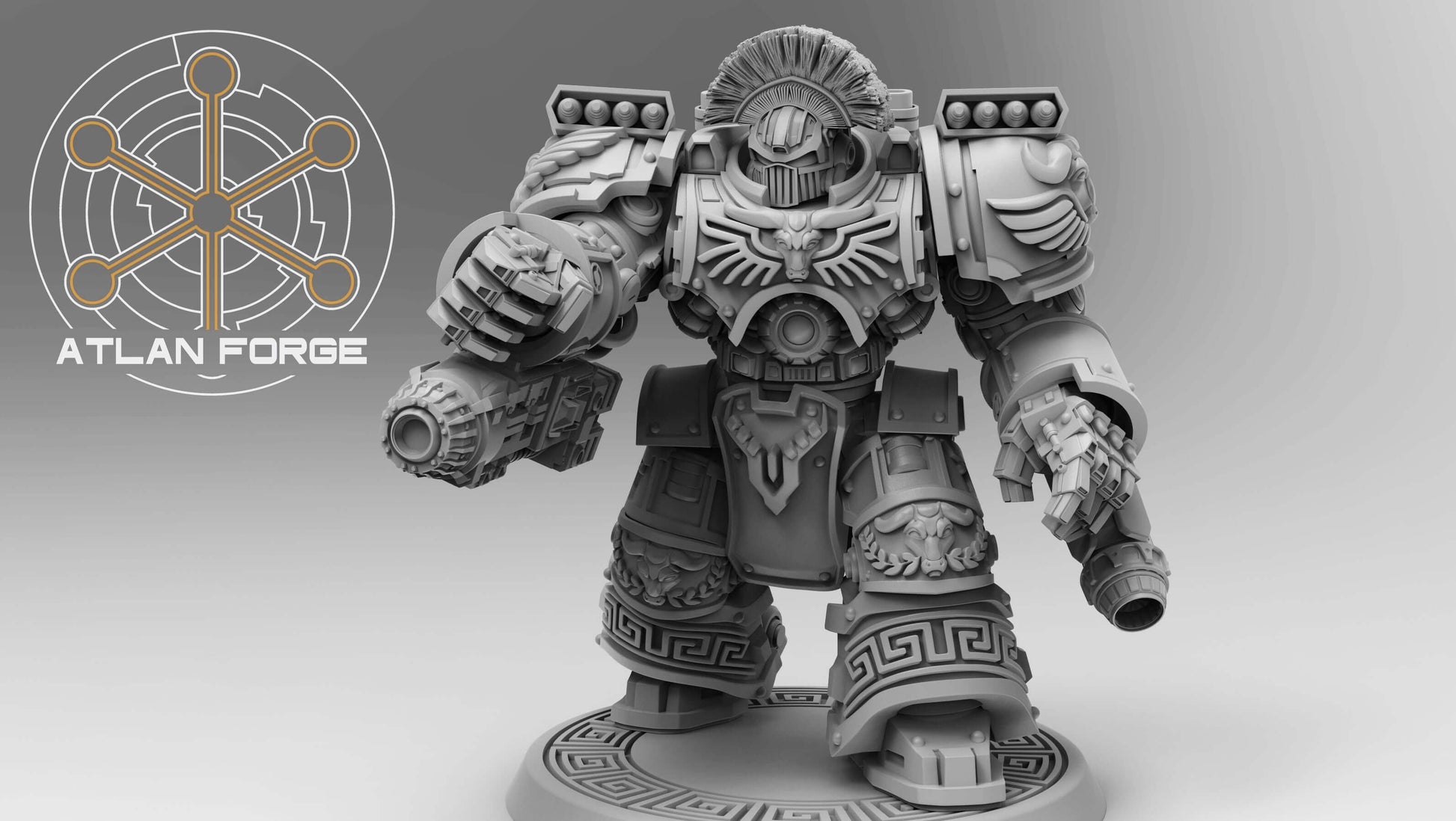 Minoan Warhulks squad of three heavily armoured sci-fi siege infantry