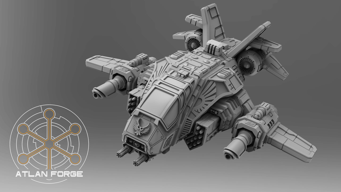 Starfalcon Sci-Fi Gunship miniature with heavy cannons and missile pods