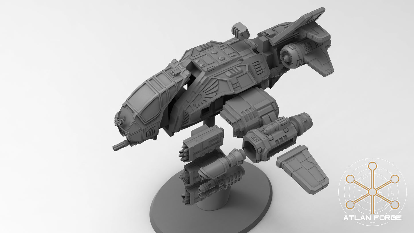 Starfalcon Sci-Fi Gunship miniature with heavy cannons and missile pods