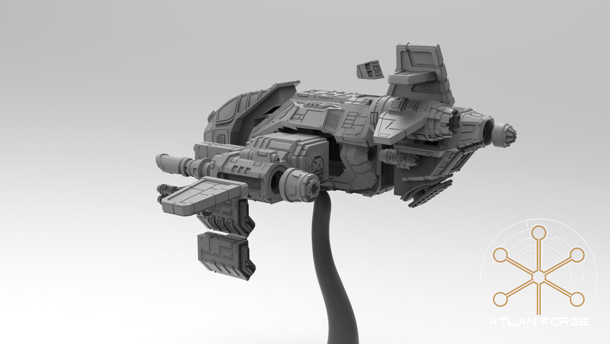 Starfalcon Sci-Fi Gunship miniature with heavy cannons and missile pods