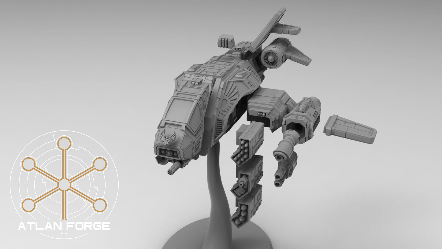 Starfalcon Sci-Fi Gunship miniature with heavy cannons and missile pods