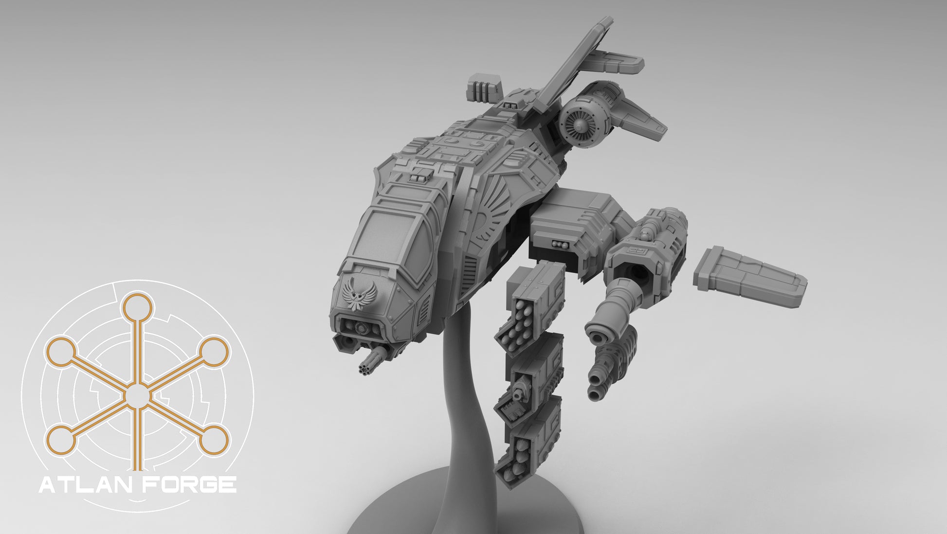 Starfalcon Sci-Fi Gunship miniature with heavy cannons and missile pods