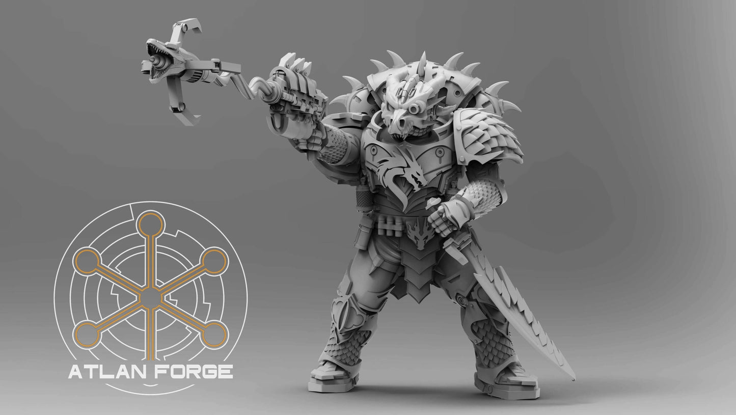 Dragon Knights Ravagers — squad of 5 unpainted resin draconic assault marines with scale armour, horned helms, and combat blades