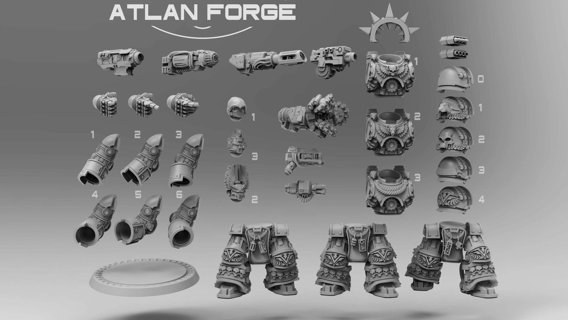 Angelic Knights Warhulks - 3 unpainted resin exo-suit heavy infantry with eagle iconography, launcher arrays, and angelic devotional armour detail