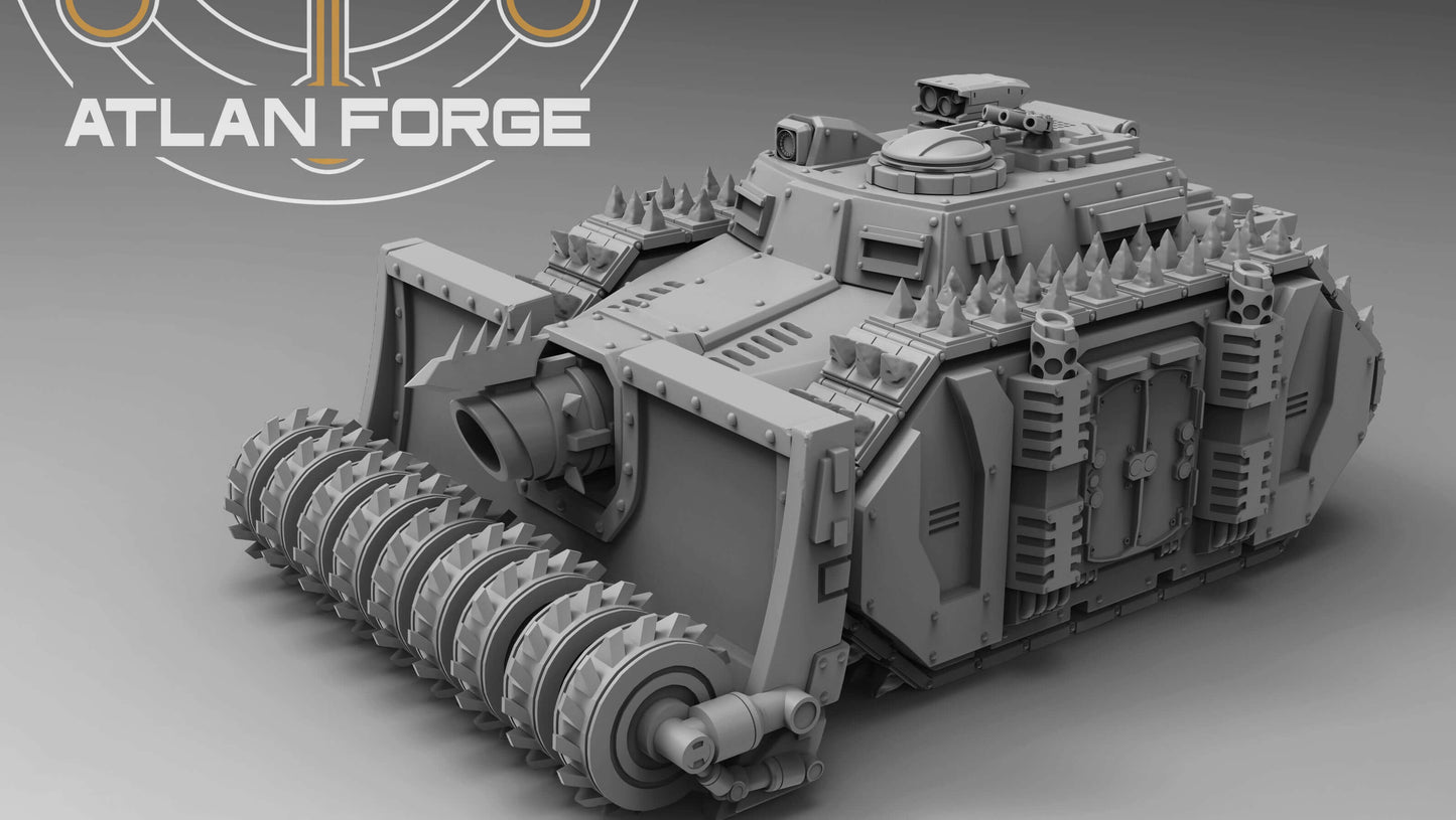 Siege Tank Bulldozer heavy assault vehicle with blade and drill attachments