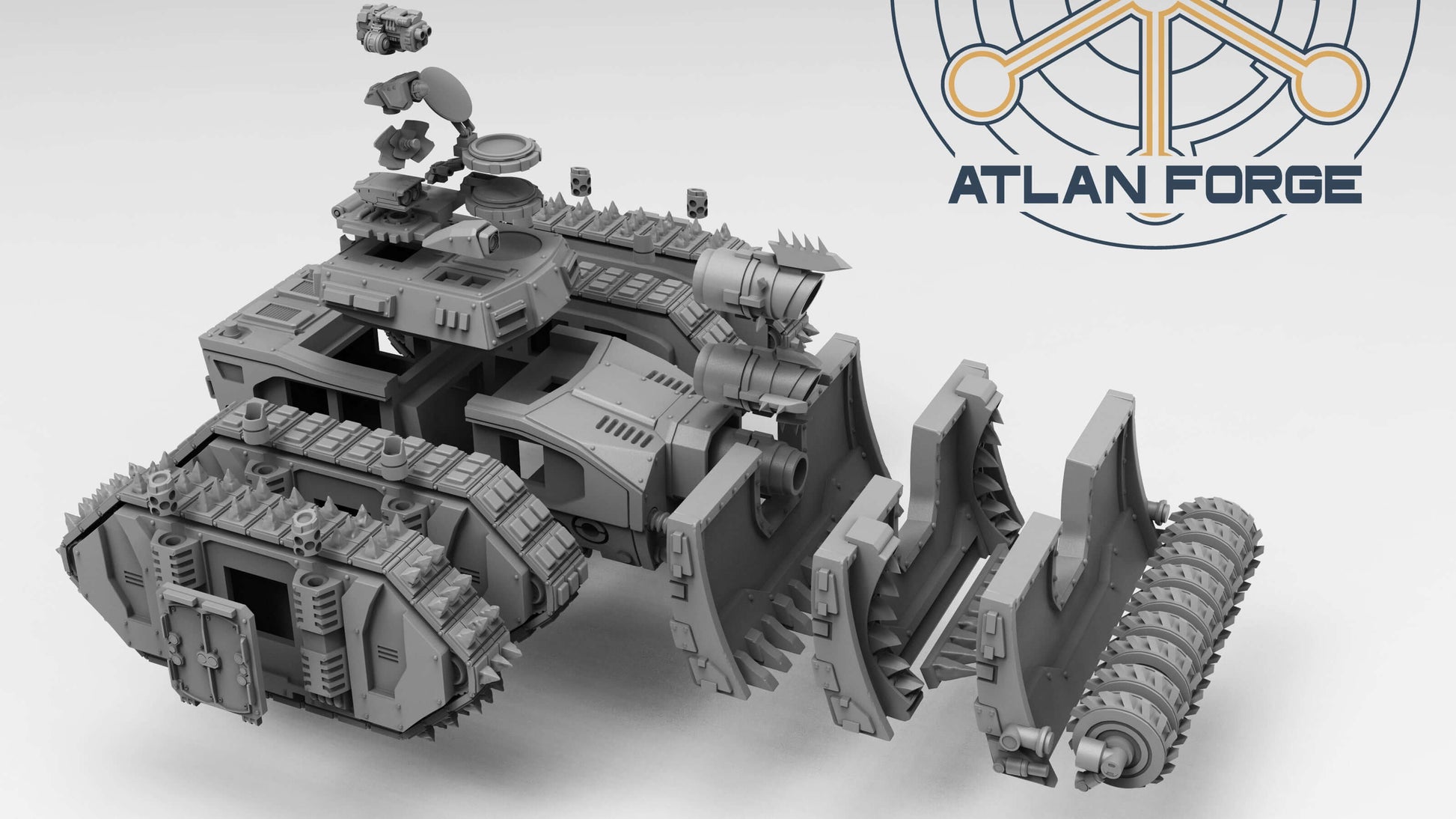 Siege Tank Bulldozer heavy assault vehicle with blade and drill attachments