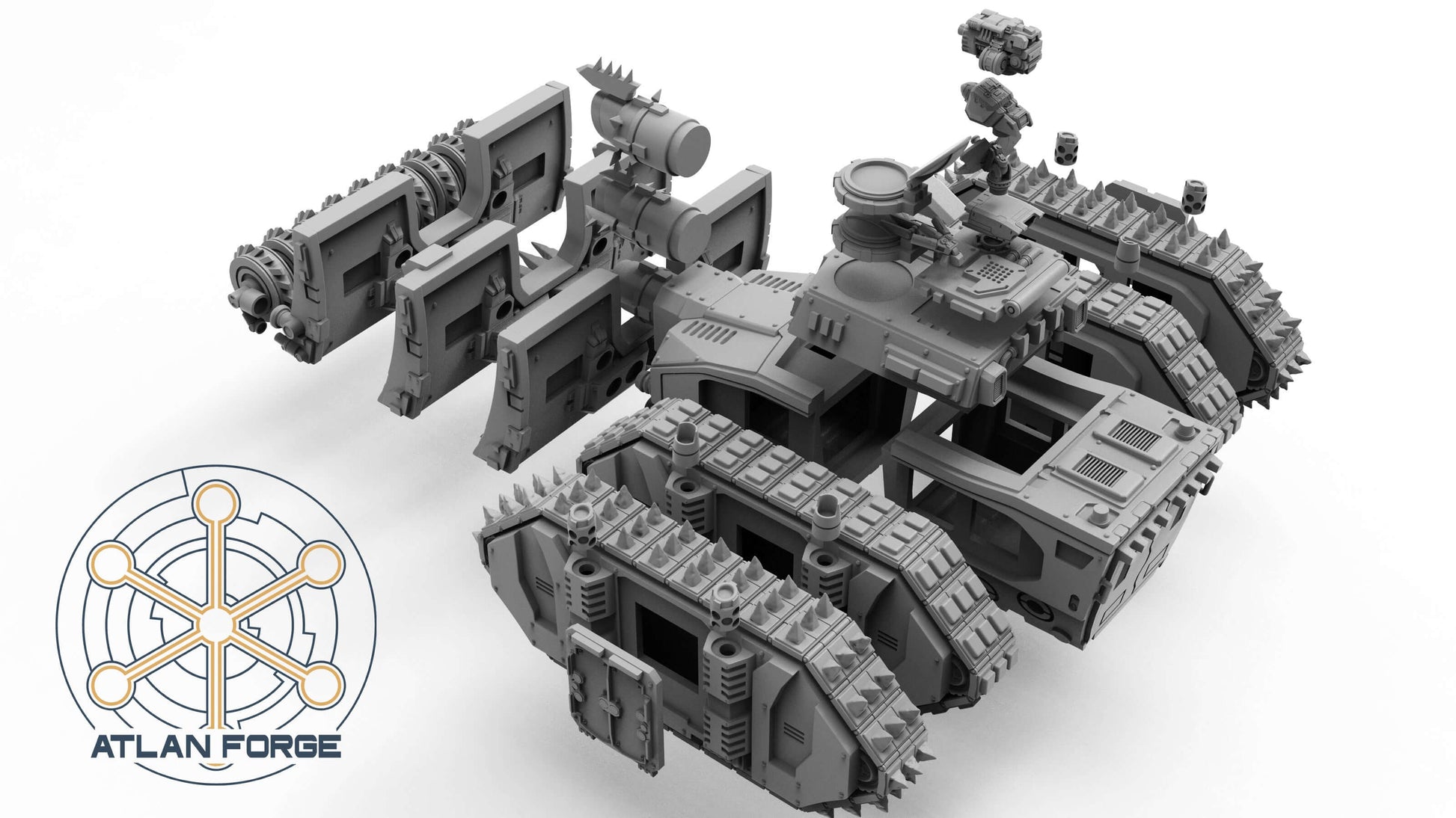 Siege Tank Bulldozer heavy assault vehicle with blade and drill attachments