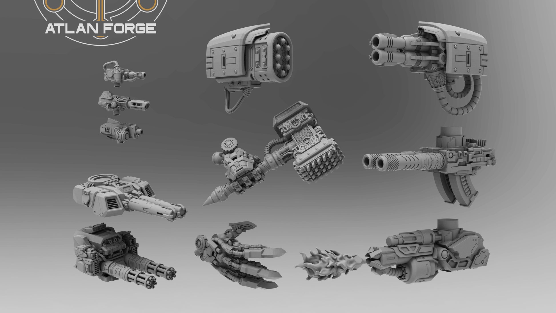 Dragon Dreadnought resin miniature by AtlanForge showing a heavily armoured mech walker with draconic iconography, scaled armour panels, twin cannons, and horned head crest, approximately 80 to 100mm tall