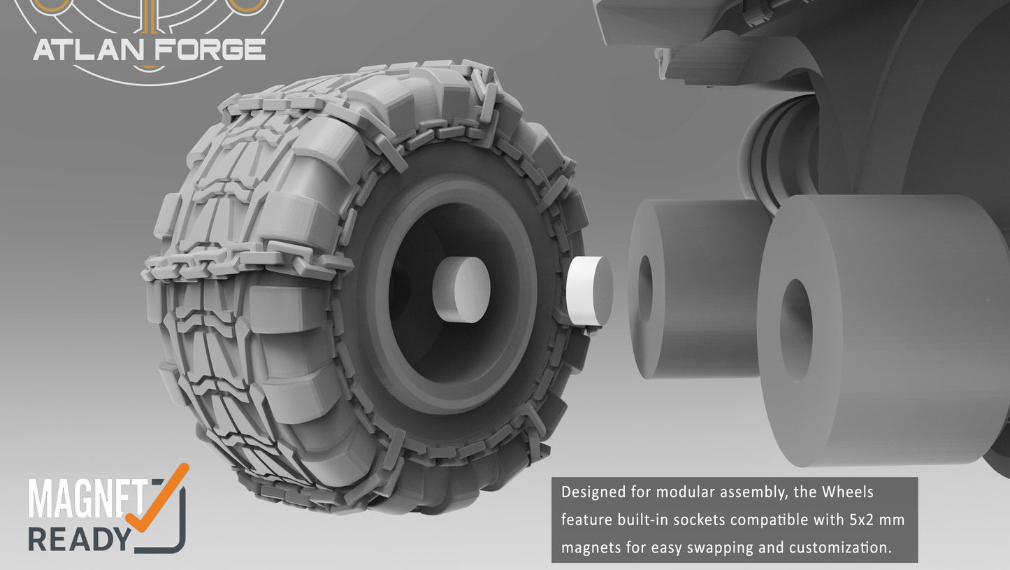 Vanguard Assault Carrier sci-fi armoured transport resin miniature, wheeled and tracked variants with rotary turret, AtlanForge