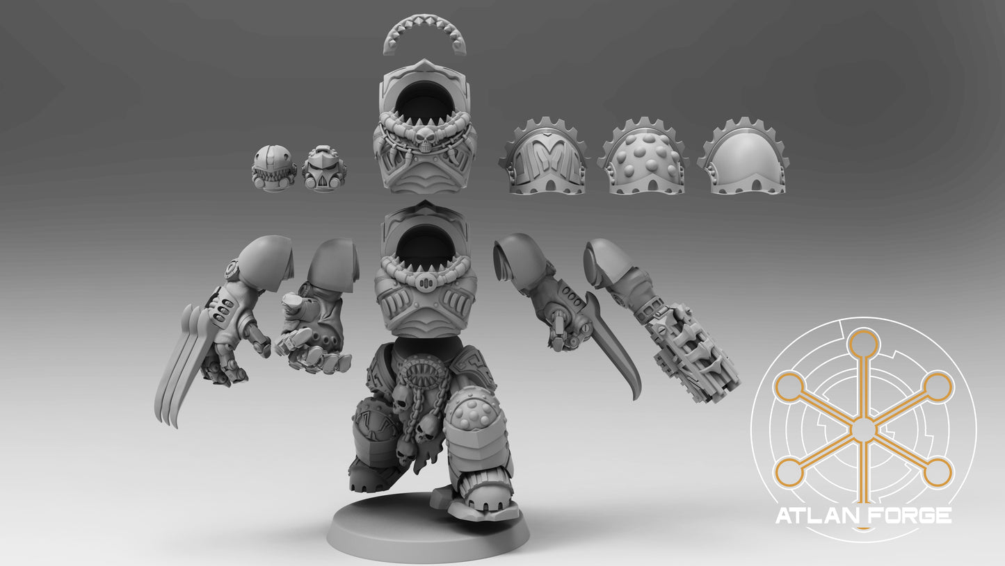 Wai Toa Roroa Captain 32mm resin miniature by AtlanForge, grimdark armoured terminator captain with modular parts