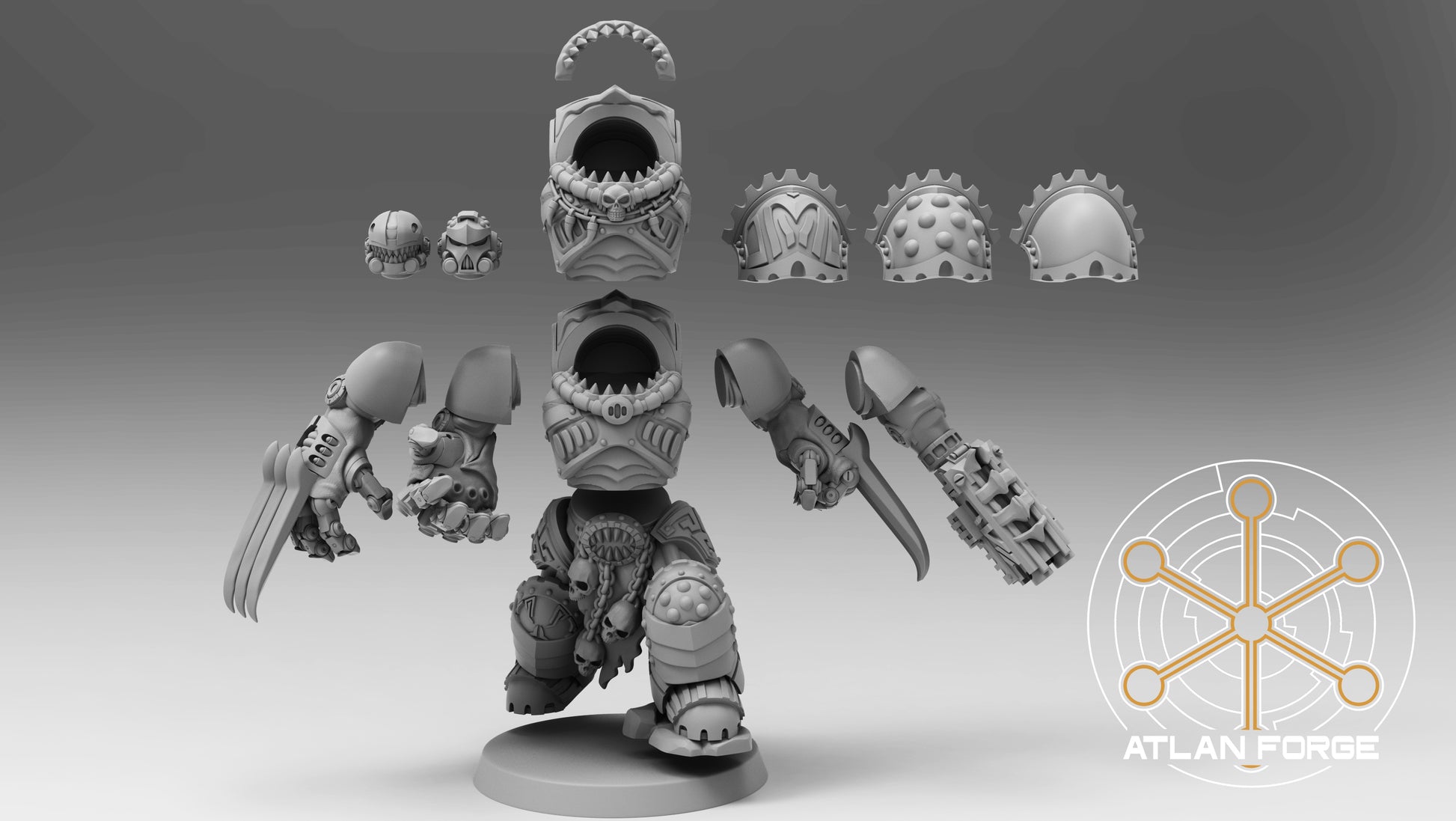 Wai Toa Roroa Captain 32mm resin miniature by AtlanForge, grimdark armoured terminator captain with modular parts