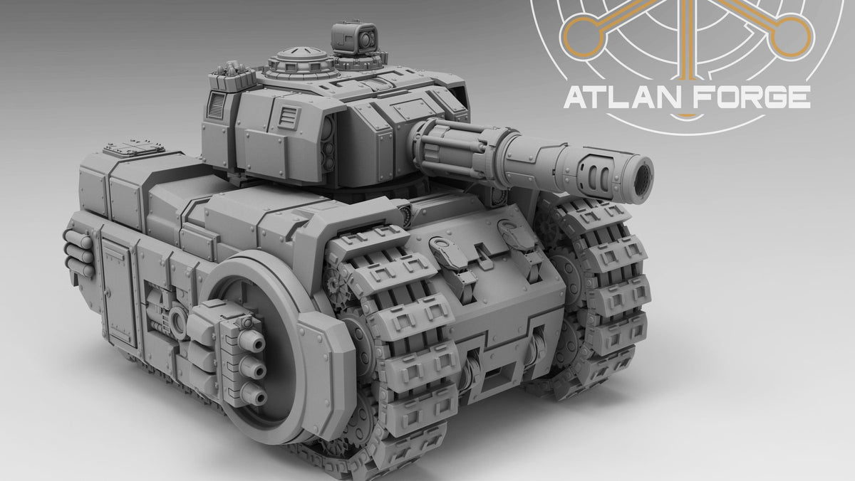 Clean side three-quarter studio render showing full hull profile, drive wheel recess and sponson gun