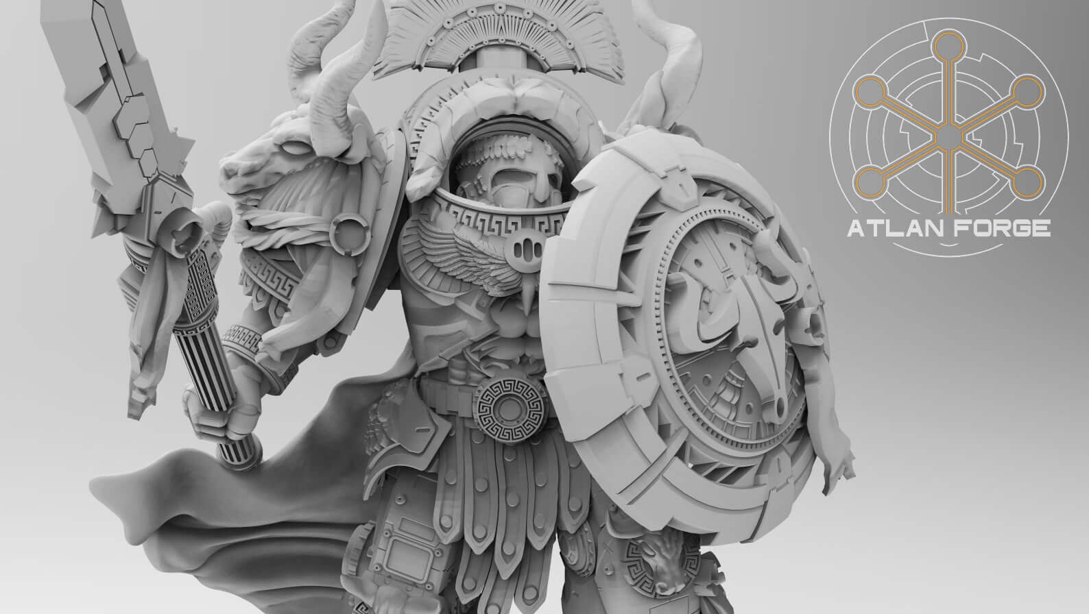 Minoan Myrmidon Captain – 32mm sci-fi warrior resin miniature with axe-spear and ornate shield