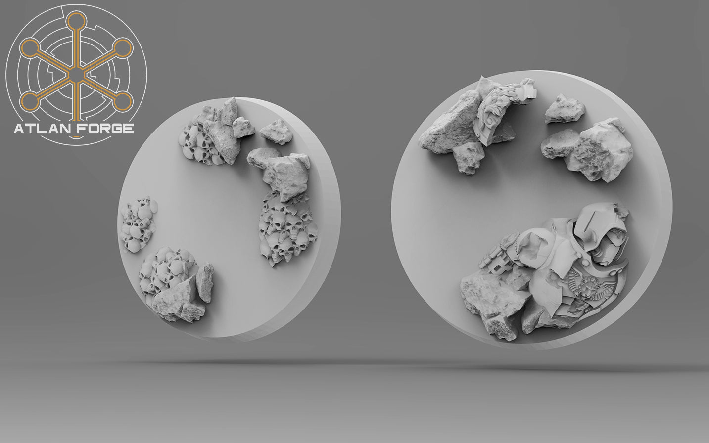 Hades miniature battle terrain display featuring intricate rock formations and detailed layouts by Atlan Forge.