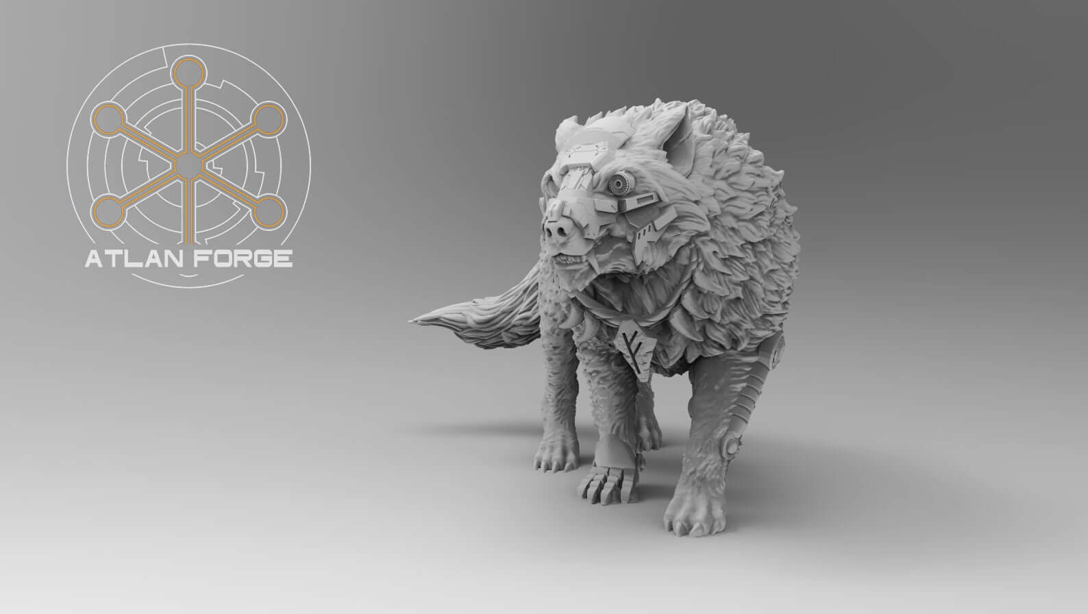 Cybernetic wolf miniature from Asgardian Commander set by Atlan Forge, designed for sci-fi wargaming.