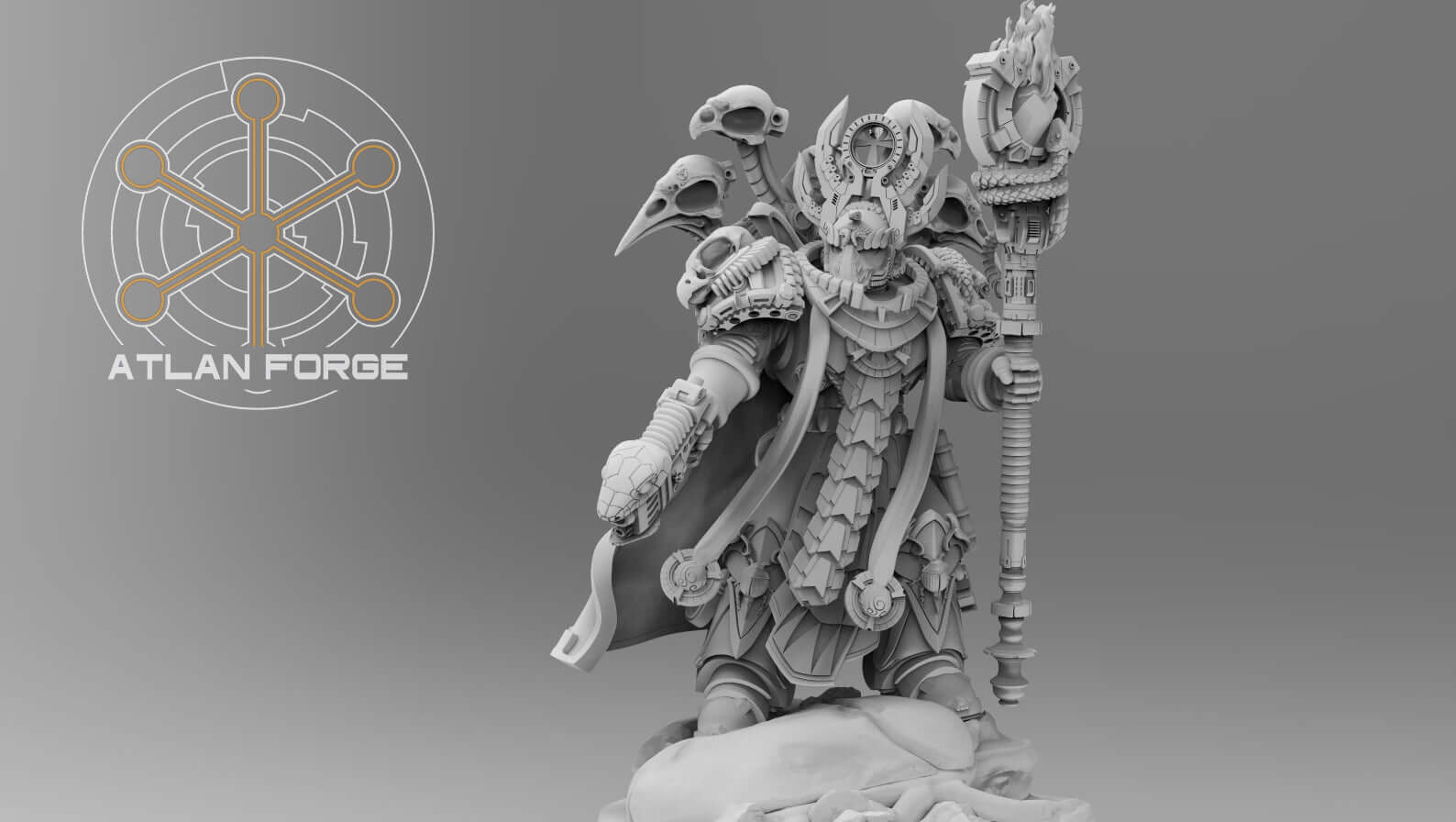 Aegyptian Ahyet Bahl, Archmage of Aegyptus - sorcerer miniature with servo-skulls, arcane tome, and serpent staff