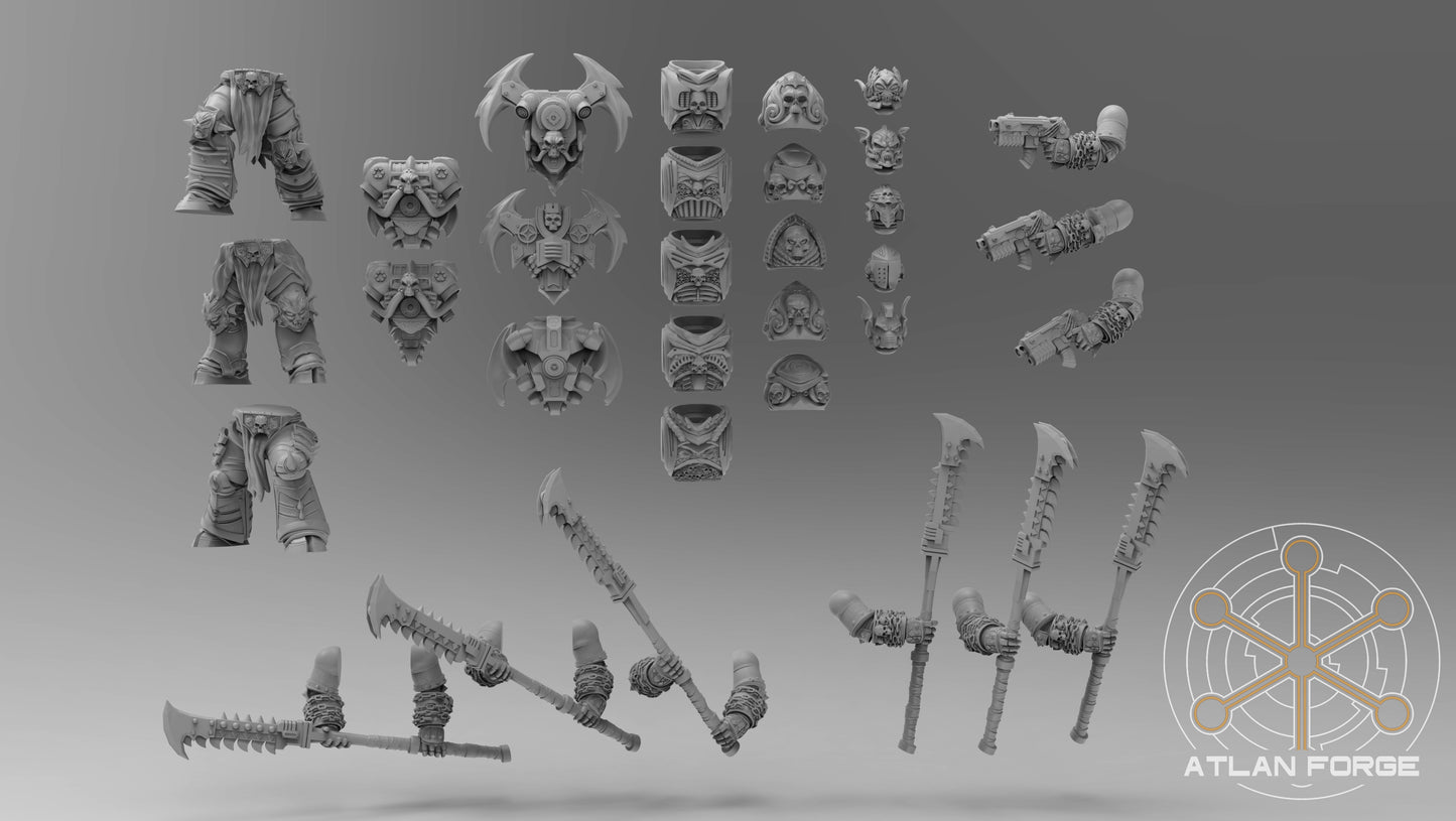 Nekramoroi Exsanguinators 32mm resin miniature squad of five grimdark chaos warriors by AtlanForge