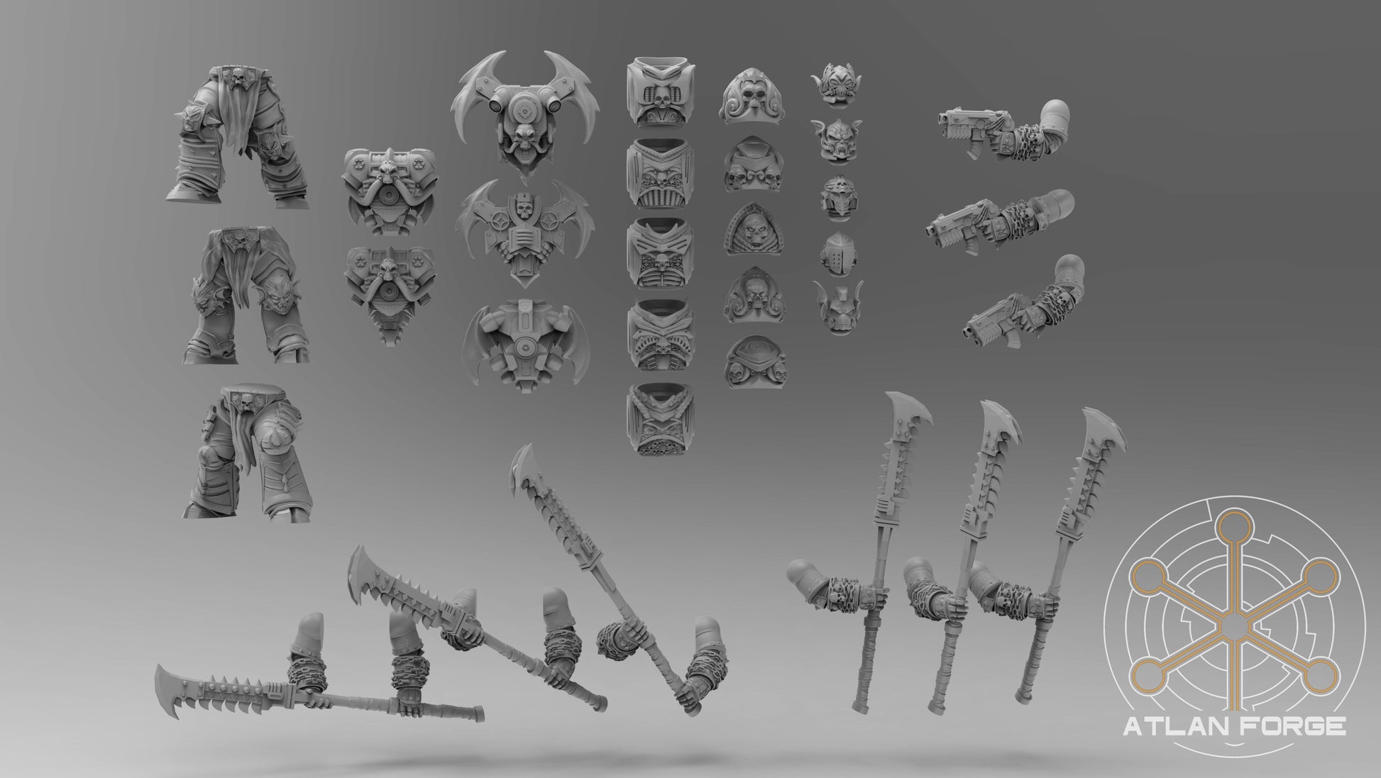 Nekramoroi Exsanguinators 32mm resin miniature squad of five grimdark chaos warriors by AtlanForge