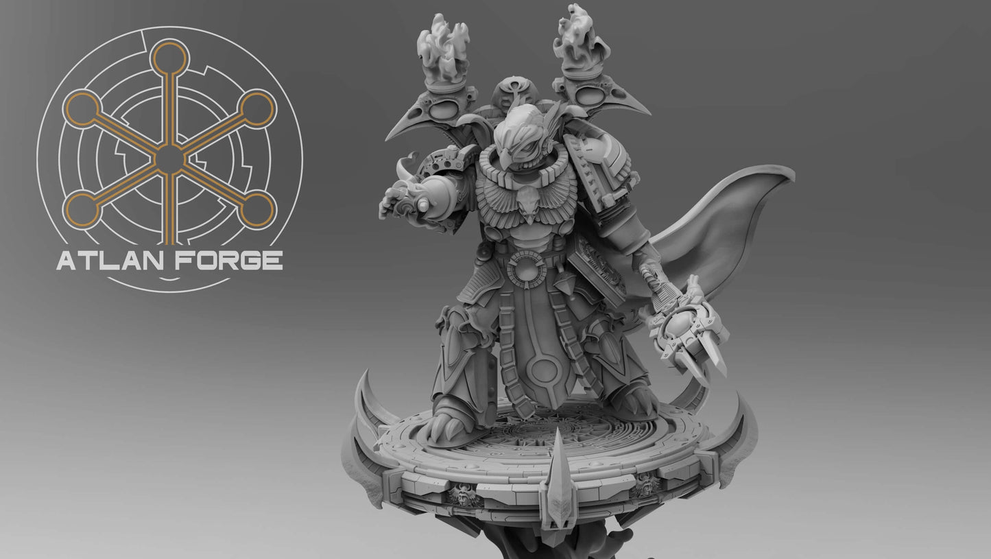 32mm Aegyptus Arcane Master by Atlan Forge, sci-fi tabletop miniature printed in grey ABS-like resin with ornate base