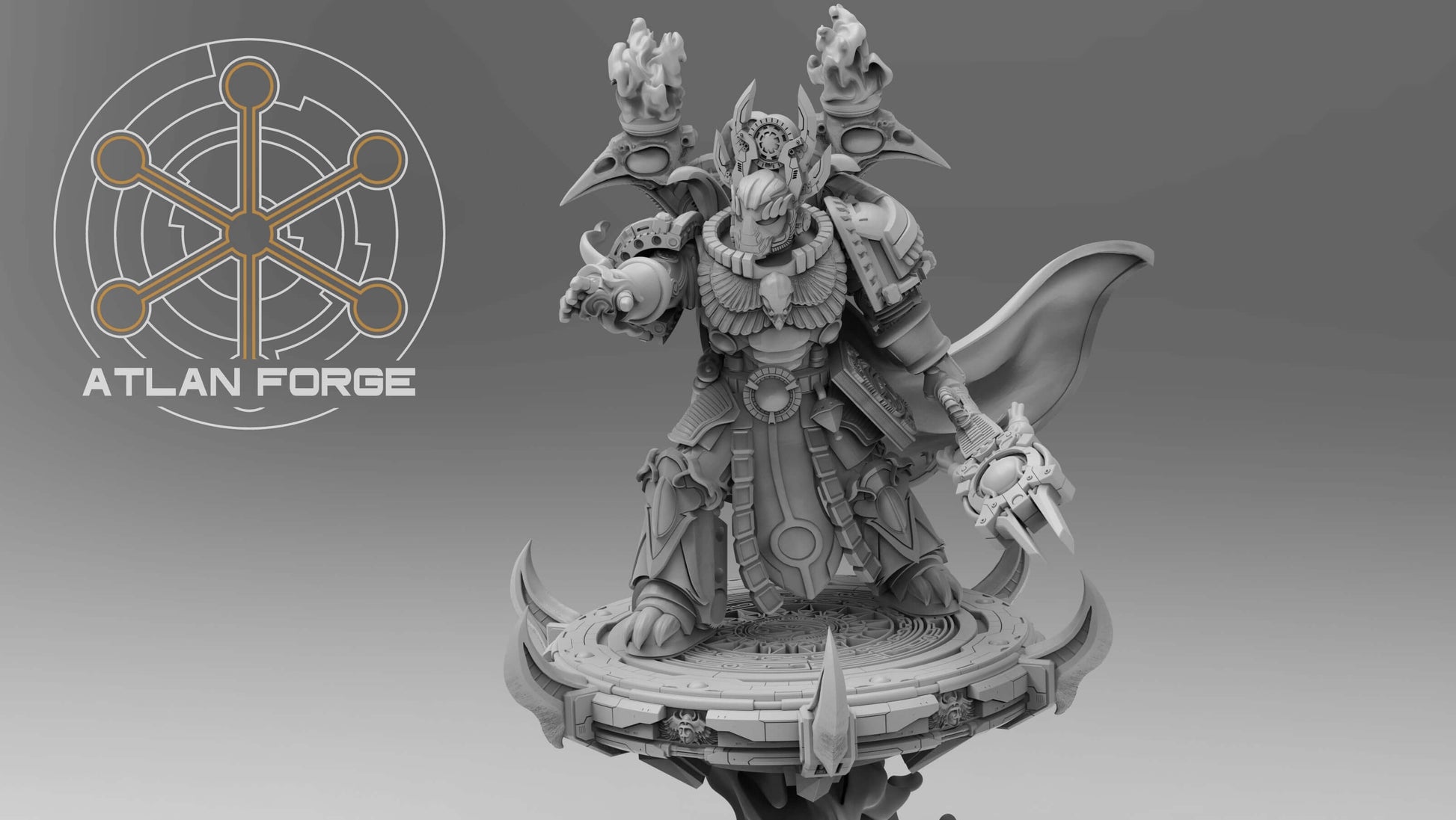 Aegyptus Arcane Master sci-fi miniature by Atlan Forge in grey high-quality resin on ornate base for tabletop games