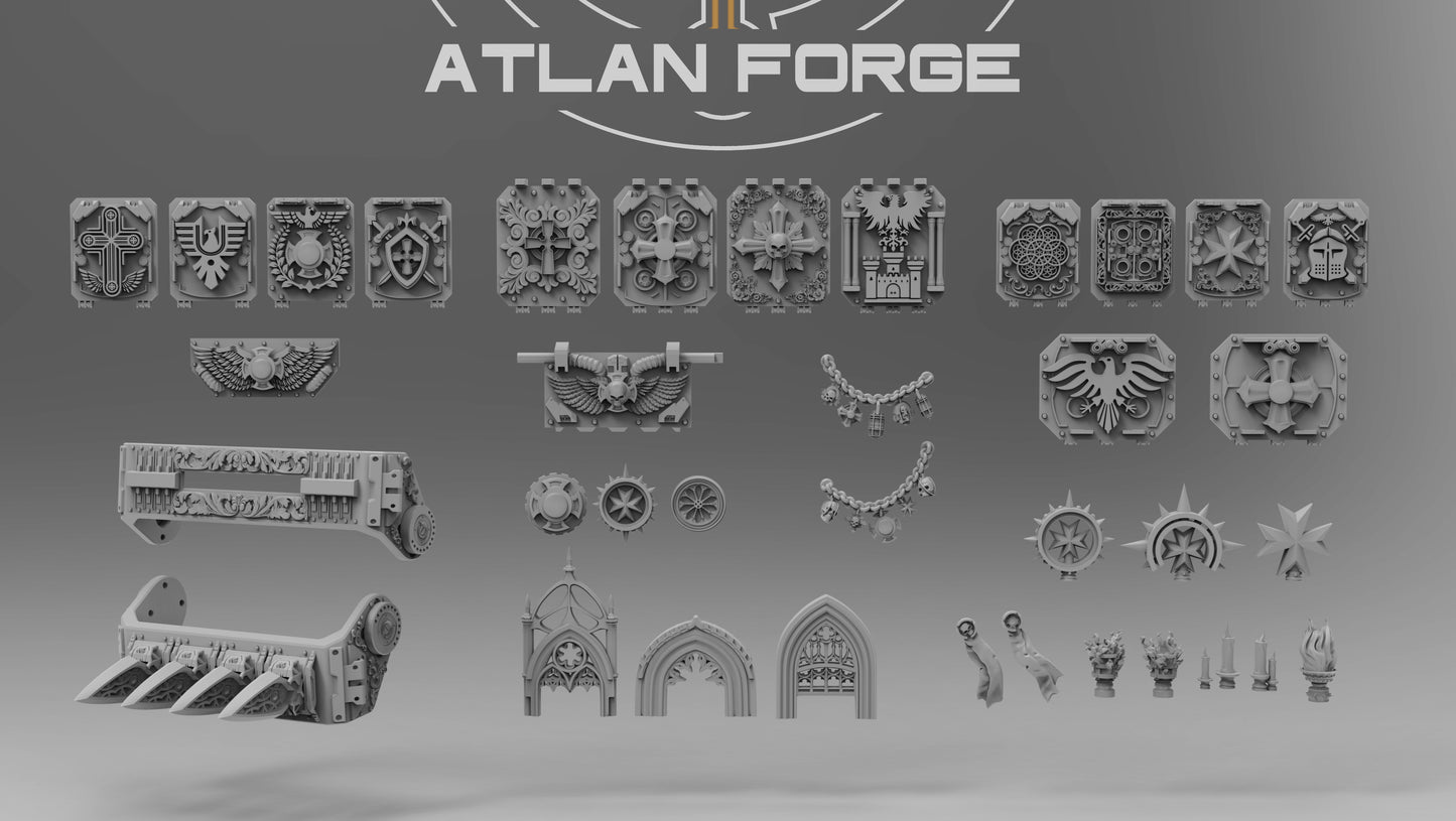 Templar Vehicle Ornaments - Atlan Forge, Sci-Fi Wargaming Miniatures, 32mm Scale