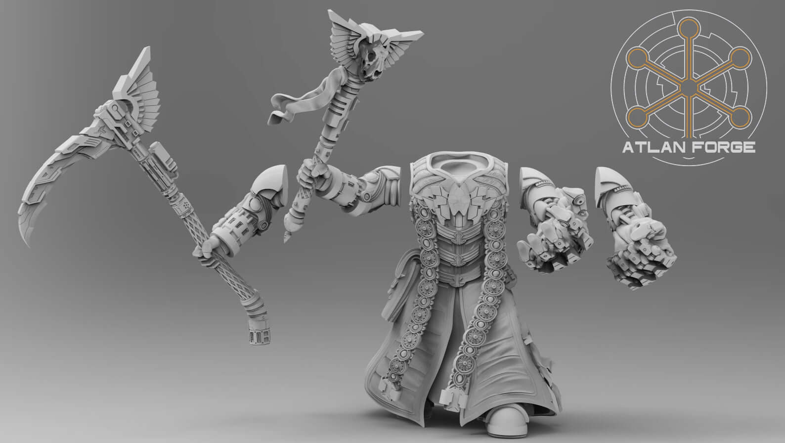 Angelic Soul Reaver winged warrior with scythe, crozius, and multiple helm and backpack options for a dramatic grimdark army leader.