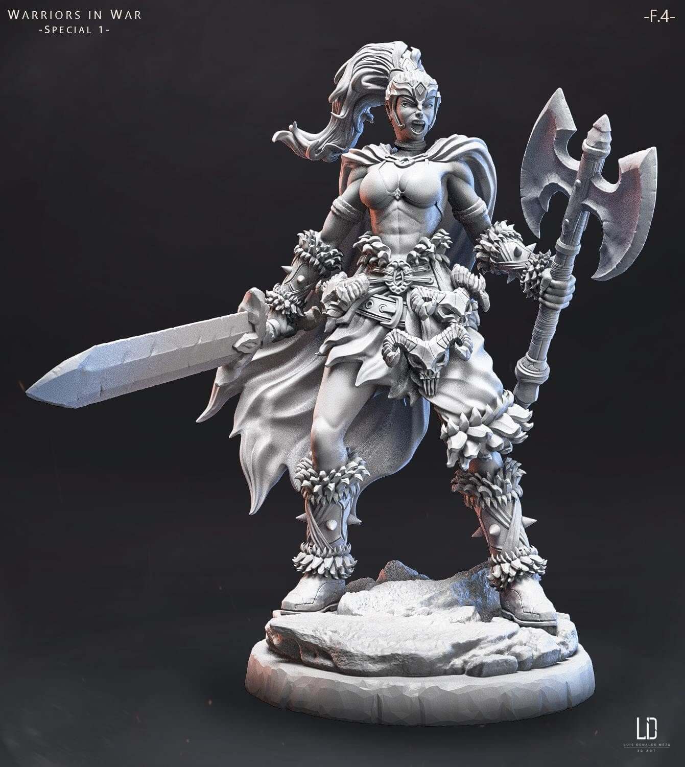 Shieldmaiden Trio Battle Pack, Warriors in War Special 1 F4, Barbarian, 80mm Resin